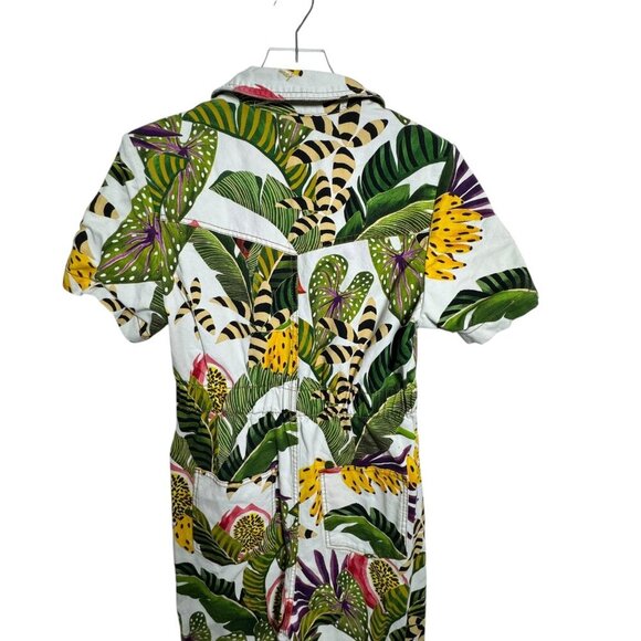 Farm Rio Women’s Striped Forest Tropical Print Jumpsuit Size Small zip front - Picture 6 of 13